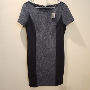 TAHARI Chic Black and Gray Short Sleeve Dress Bodycon Midi Dress Size 12 NWT